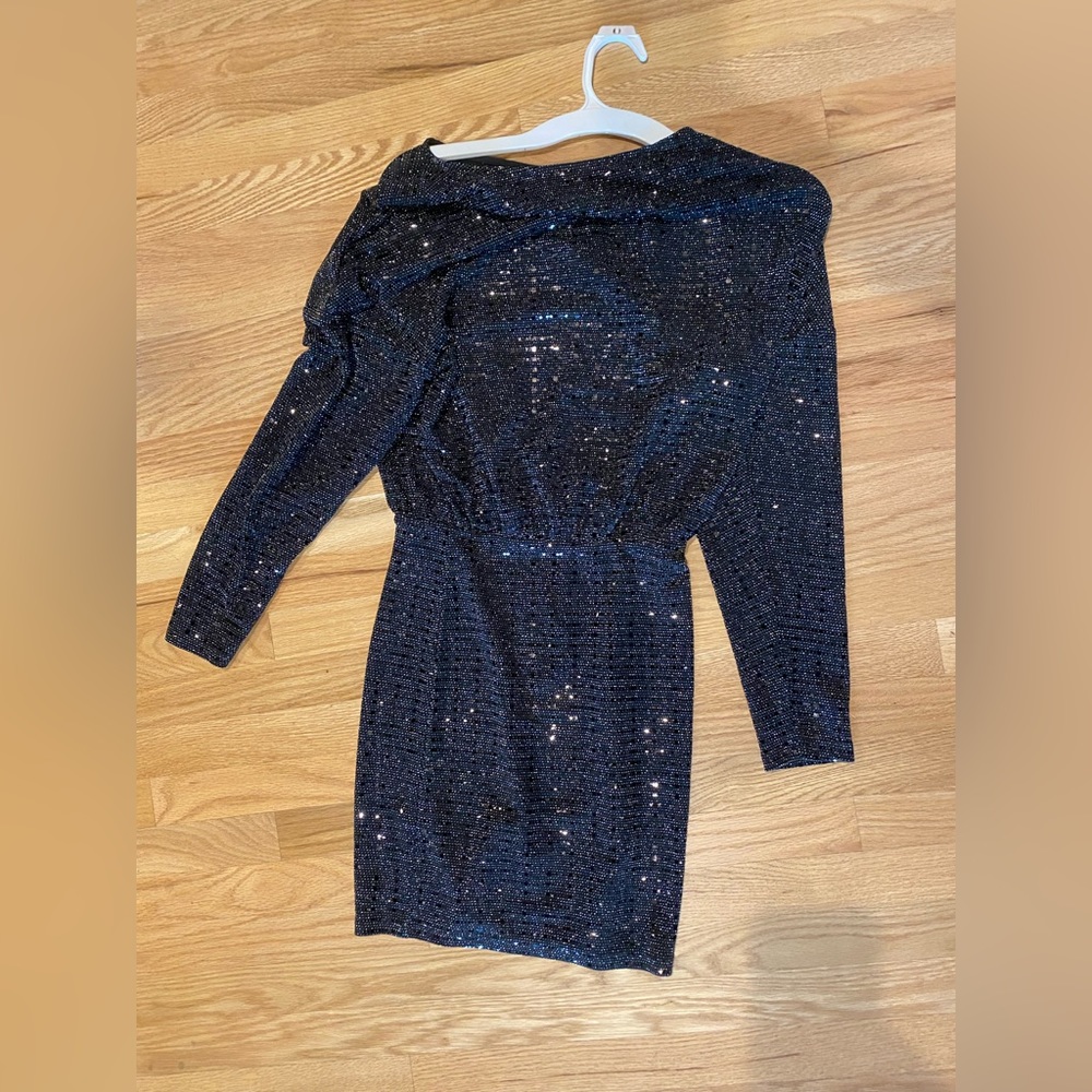 HM Dark Grey/Black Sequin Long Sleeve Mini Dress